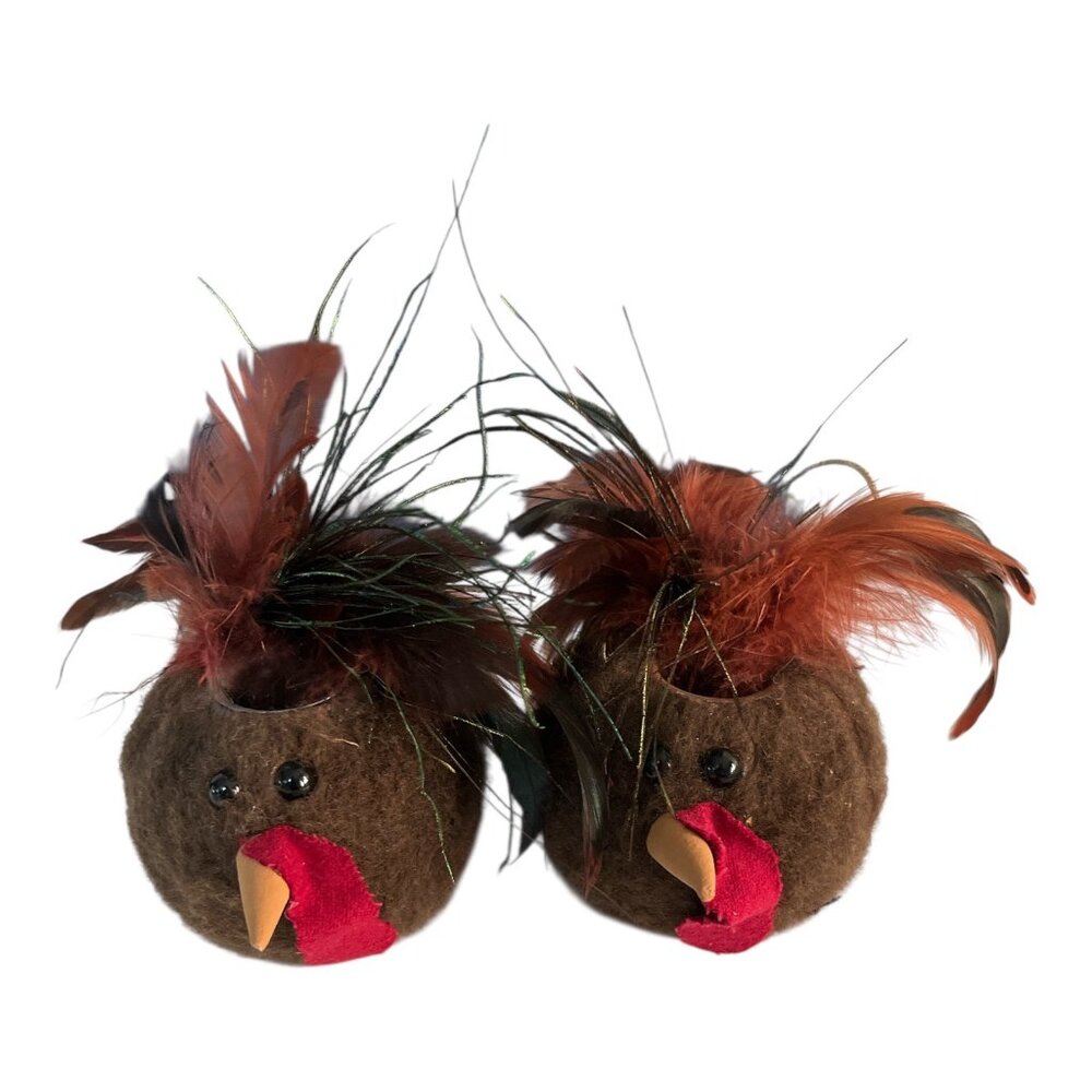 Vintage Fuzzy Turkey Taper Candle Holders Set of 2 Autumn Thanksgiving Decor